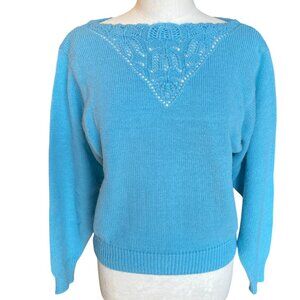 Vintage TanJay Wool Crochet Knit Sweater Feminine Granny Cottagecore 80s-L